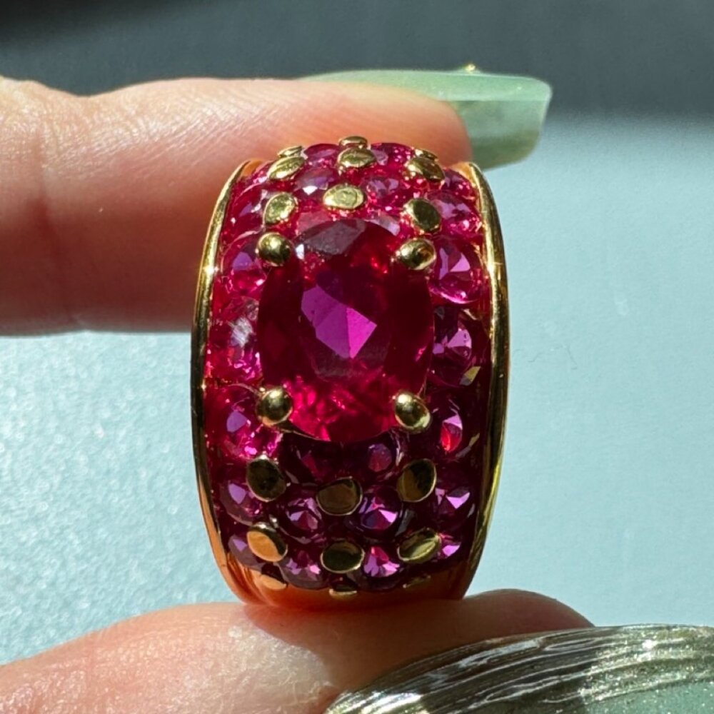 Chateau d' Argent 18k Gold Plated over 925 Ruby & Pink Sapphire Ring, Size 9